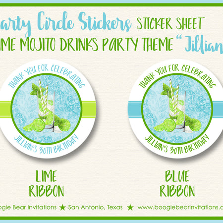 Lime Mojito Party Stickers Circle Sheet Round Birthday Drinks Mint Boogie Bear Invitations Jillian Theme