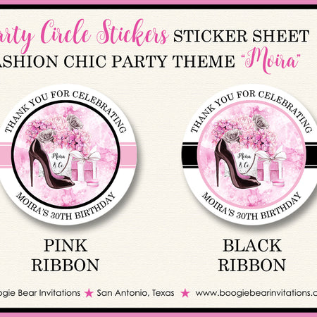 Fashion Chic Party Stickers Circle Birthday Pink Boogie Bear Invitations Moira Theme