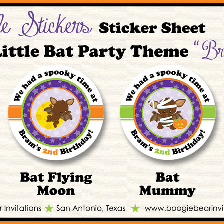 Halloween Bat Birthday Party Stickers Circle Sheet Round Circle Little Boogie Bear Invitations Bram Theme