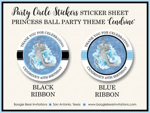 Princess Ball Party Stickers Circle Sheet Round Birthday Blue Crown Cinderella Boogie Bear Invitations Cendrine Theme
