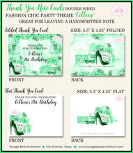 Load image into Gallery viewer, Fashion Chic Party Thank You Cards Birthday Green Black Heels Shoes Boogie Bear Invitations Colleen Theme Printed