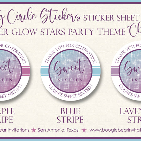 Ombre Glowing Stars Party Stickers Circle Sheet Round Birthday Glitter Glow Boogie Bear Invitations Claire Theme