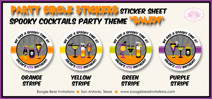 Spooky Cocktails Party Circle Stickers Birthday Halloween Boogie Bear Invitations Salem Theme