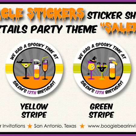 Spooky Cocktails Party Circle Stickers Birthday Halloween Boogie Bear Invitations Salem Theme