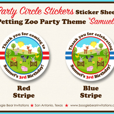 Petting Zoo Party Circle Stickers Sheet Birthday Farm Animals Boogie Bear Invitations Samuel Theme