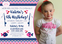 Load image into Gallery viewer, Fishing Girl Birthday Party Invitation Photo Pink Boogie Bear Invitations Kalina Theme Paperless Printable Printed