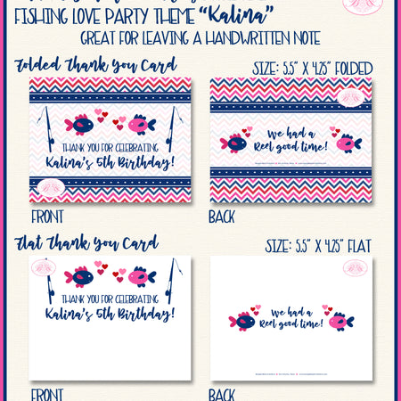 Fishing Girl Birthday Thank You Card Party Pink Boogie Bear Invitations Kalina Theme Printed