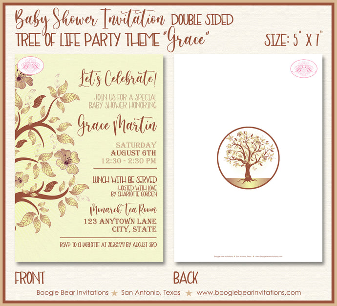 Tree of Life Baby Shower Party Invitation Religious Boogie Bear Invitations Grace Theme Paperless Printable Printed