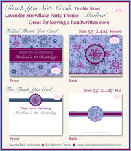 Load image into Gallery viewer, Winter Snowflake Thank You Card Birthday Party Purple Christmas Boogie Bear Invitations Marlena Theme Printed