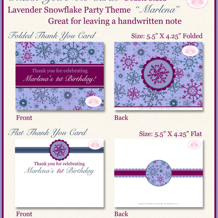 Winter Snowflake Thank You Card Birthday Party Purple Christmas Boogie Bear Invitations Marlena Theme Printed