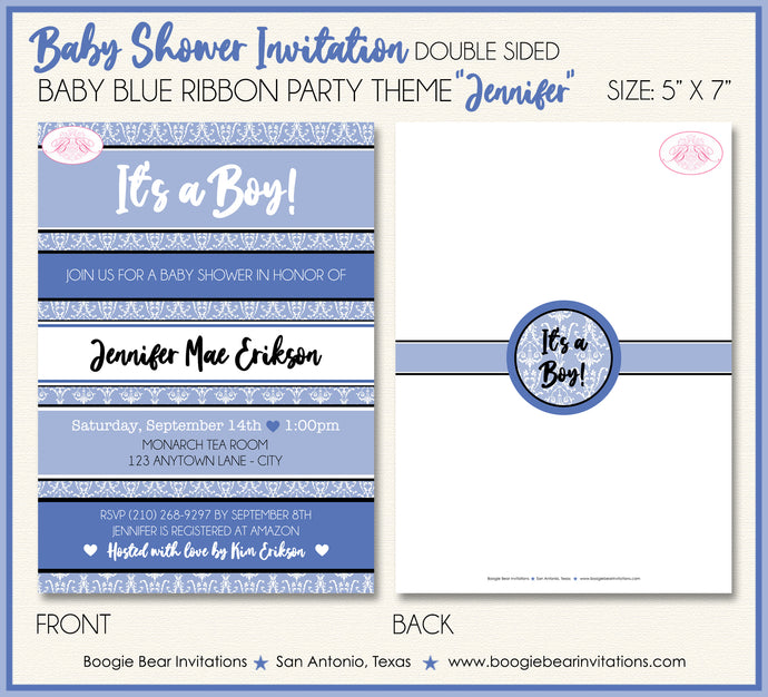 Blue Ribbon Baby Shower Invitation Boy Boogie Bear Invitations Jennifer Theme Paperless Printable Printed