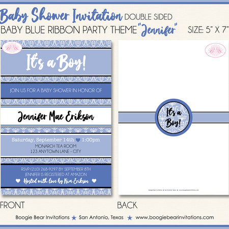 Blue Ribbon Baby Shower Invitation Boy Boogie Bear Invitations Jennifer Theme Paperless Printable Printed