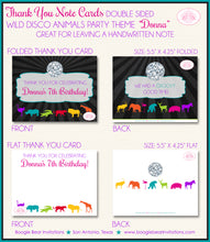 Load image into Gallery viewer, Disco Wild Animals Thank You Card Birthday Party Dance Zoo Boogie Bear Invitations Donna Theme Printed