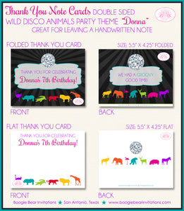 Disco Wild Animals Thank You Card Birthday Party Dance Zoo Boogie Bear Invitations Donna Theme Printed