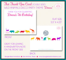 Load image into Gallery viewer, Disco Wild Animals Thank You Card Birthday Party Dance Zoo Boogie Bear Invitations Donna Theme Printed