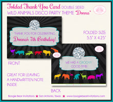 Load image into Gallery viewer, Disco Wild Animals Thank You Card Birthday Party Dance Zoo Boogie Bear Invitations Donna Theme Printed