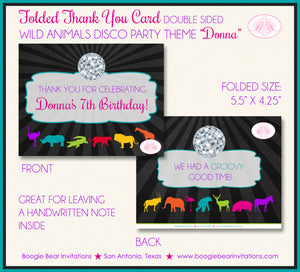 Disco Wild Animals Thank You Card Birthday Party Dance Zoo Boogie Bear Invitations Donna Theme Printed