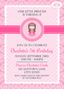 Pink Princess Birthday Party Invitation Royal Girl Boogie Bear Invitations Charlotte Theme Paperless Printable Printed