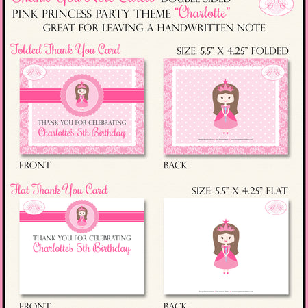 Pink Princess Party Thank You Cards Birthday Royal Girl Boogie Bear Invitations Charlotte Theme Printed