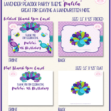 Peacock Bird Party Thank You Cards Birthday Purple Girl Boogie Bear Invitations Palila Theme Printed