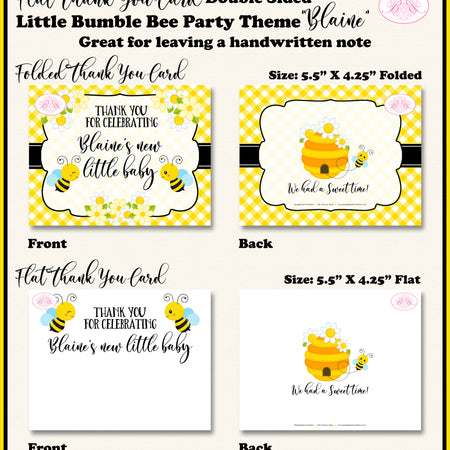 Little Bee Baby Shower Thank You Card Note Party Yellow Bumble Boogie Bear Invitations Blaine Theme Printed