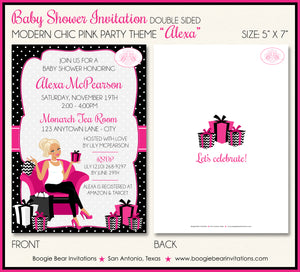 Modern Chic Pink Baby Shower Invitation Girl Boogie Bear Invitations Alexa Theme Paperless Printable Printed