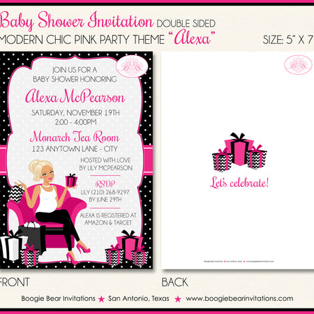 Modern Chic Pink Baby Shower Invitation Girl Boogie Bear Invitations Alexa Theme Paperless Printable Printed