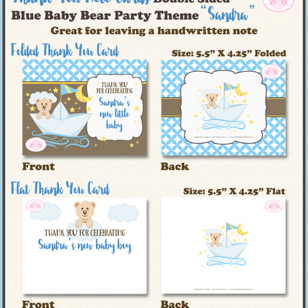 Teddy Bear Baby Shower Thank You Card Blue Boogie Bear Invitations Sandra Theme Printed