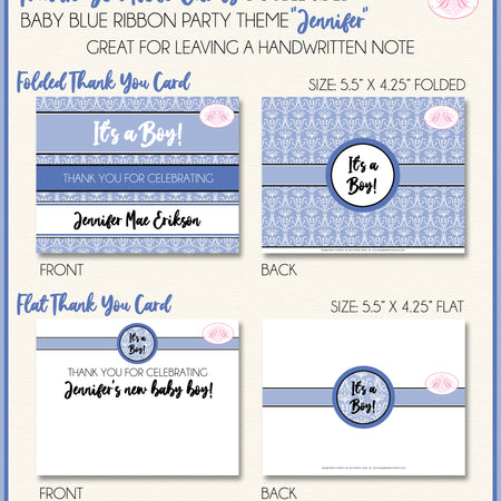 Blue Ribbon Baby Shower Thank You Card Boy Boogie Bear Invitations Jennifer Theme Printed