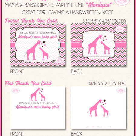Pink Giraffe Girl Thank You Card Baby Shower Party Boogie Bear Invitations Monique Theme Printed