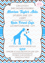 Load image into Gallery viewer, Blue Giraffe Boy Baby Shower Invitation Party Boogie Bear Invitations Monroe Theme Paperless Printable Printed