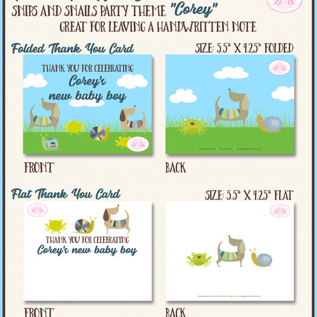 Snips and Snails Thank You Card Baby Shower Boy Puppy Dog Tails Boogie Bear Invitations Corey Theme Printed