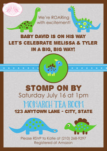 Little Dinosaur Baby Shower Invitation Party Blue Boogie Bear Invitations Melissa Theme Paperless Printable Printed