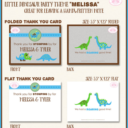 Little Dinosaur Baby Shower Party Thank You Card Favor Blue Boogie Bear Invitations Melissa Theme Printed