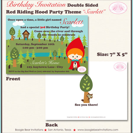 Red Riding Hood Party Invitation Birthday Girl Boogie Bear Invitations Scarlett Theme Paperless Printable Printed