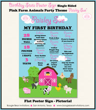Load image into Gallery viewer, Farm Animals Birthday Party Sign Stats Poster Chalkboard Girl Pink Barn Country Petting Zoo Boogie Bear Invitations Paisley Sue Theme