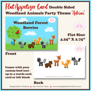 Woodland Animals Baby Shower Favor Card Place Food Tag Tent Appetizer Party Forest Boogie Bear Invitations Adrian Theme