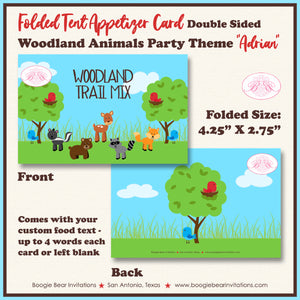 Woodland Animals Baby Shower Favor Card Place Food Tag Tent Appetizer Party Forest Boogie Bear Invitations Adrian Theme