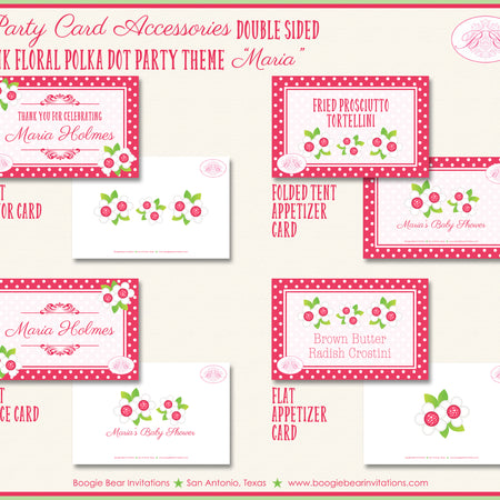 Pink Floral Baby Shower Favor Party Card Appetizer Food Flowers Polka Dot Boogie Bear Invitations Maria Theme