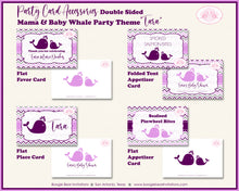 Load image into Gallery viewer, Purple Whale Baby Shower Party Favor Party Card Tent Food Place Folded Appetizer Boogie Bear Invitations Tara Theme