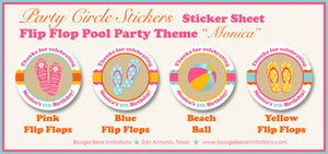 Flip Flop Pool Party Stickers Circle Sheet Birthday Pink Swimming Boogie Bear Invitations Monica Theme