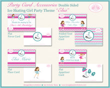 Load image into Gallery viewer, Pink Ice Skating Birthday Party Favor Card Tent Appetizer Food Girl Boogie Bear Invitations Elsa Theme Printed