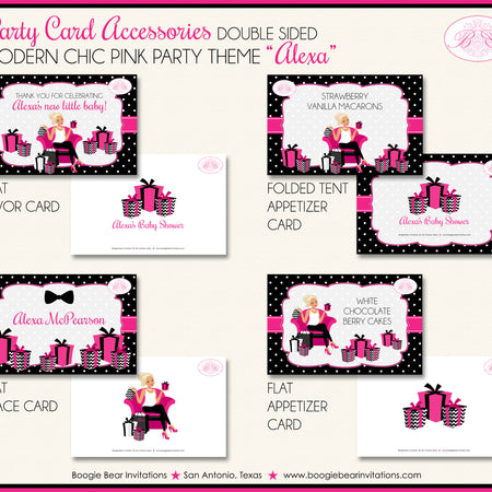 Modern Chic Pink Baby Shower Favor Party Card Tent Place Food Appetizer Boogie Bear Invitations Alexa Theme Printed