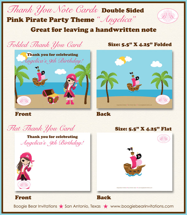 Pink Pirate Party Thank You Card Birthday Girl Boogie Bear Invitations Angelica Theme Printed