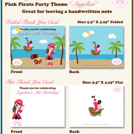 Pink Pirate Party Thank You Card Birthday Girl Boogie Bear Invitations Angelica Theme Printed