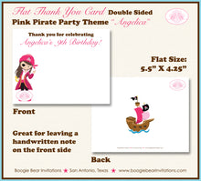 Load image into Gallery viewer, Pink Pirate Party Thank You Card Birthday Girl Boogie Bear Invitations Angelica Theme Printed