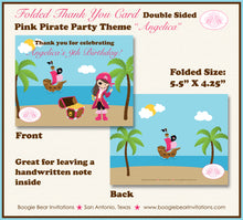 Load image into Gallery viewer, Pink Pirate Party Thank You Card Birthday Girl Boogie Bear Invitations Angelica Theme Printed