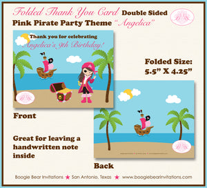 Pink Pirate Party Thank You Card Birthday Girl Boogie Bear Invitations Angelica Theme Printed