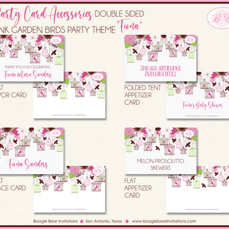 Pink Garden Birds Baby Shower Party Favor Card Tent Appetizer Place Food Boogie Bear Invitations Fiona Theme