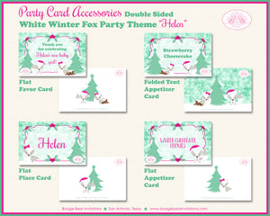 Woodland Winter Fox Party Favor Card Tent Place Food Baby Shower Pink White Boogie Bear Invitations Helen Theme